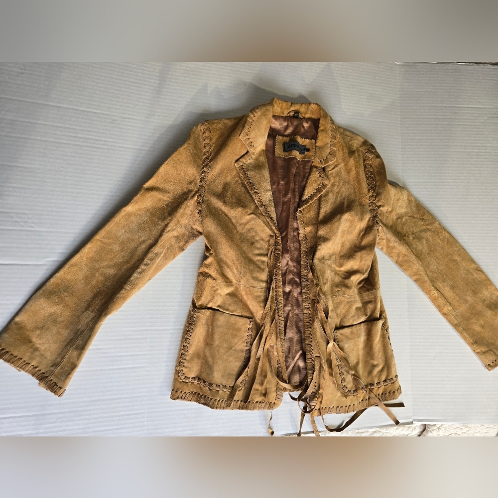 Women's Camel Tan Suede Leather Boho Western Jacket Medium